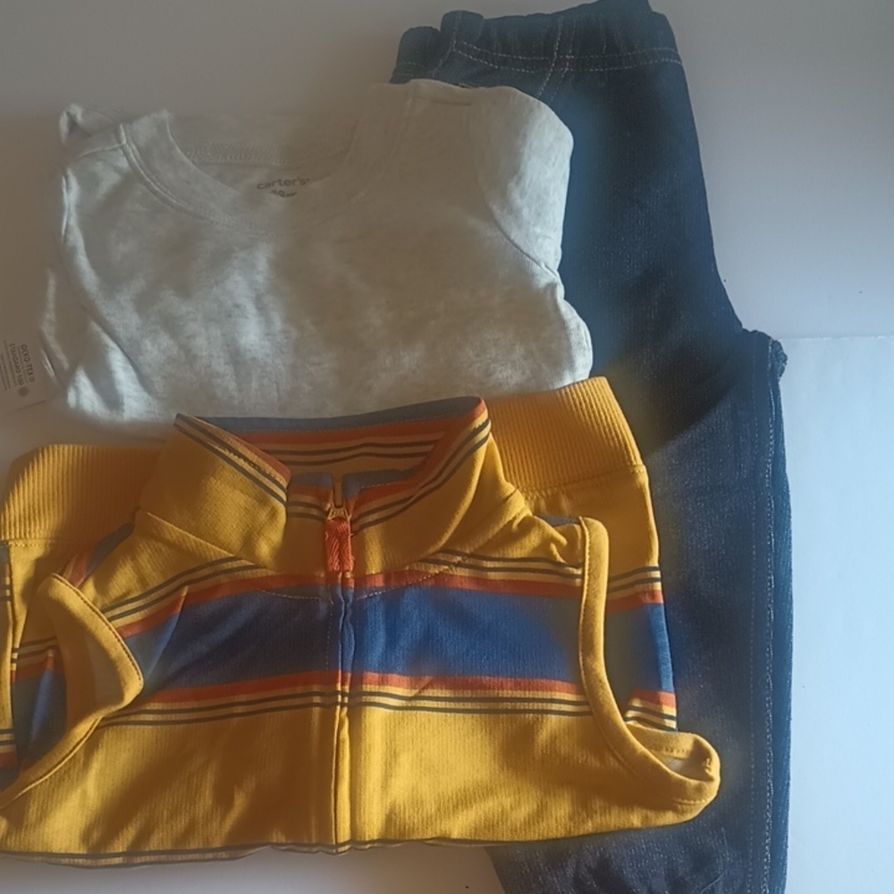 3 Piece Carter's Yellow Zip-Up Sweatshirt with Blue and Red Stripes